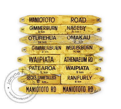 Charcoal Framed - Road Signs, Maniototo, Central Otago